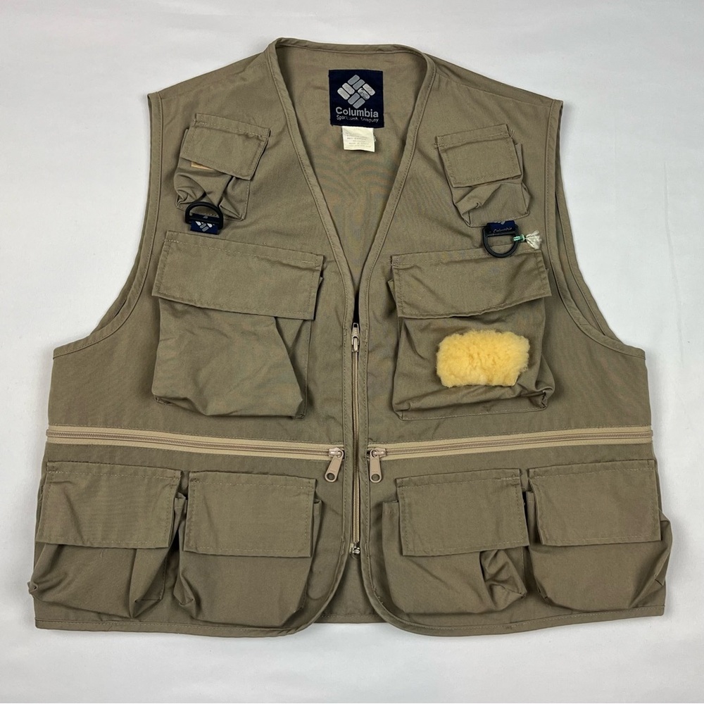 Vtg Columbia Mens Fishing Vest Sz Medium 90s Photography Sportsman Utility C3